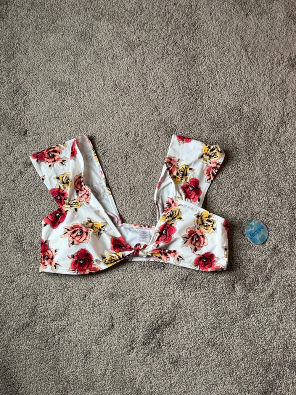 Decree White Floral Bikini Top Twist Front Wide Strap Bralette Swim SIZE XXL